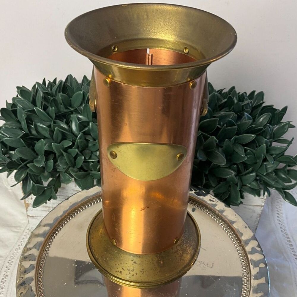 Vintage Copper & Brass Fireplace Match Holder Long Matchstick Holder